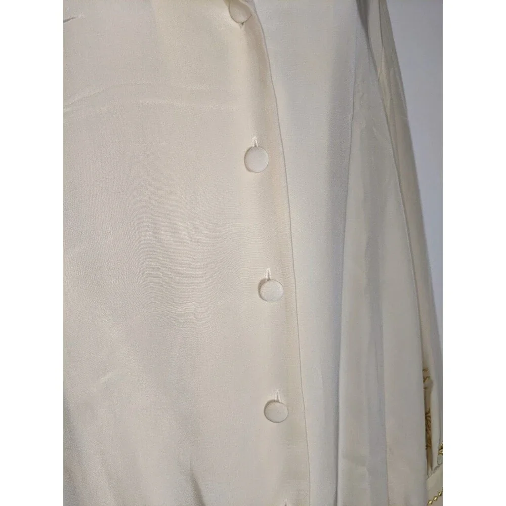 NWT Vtg DVF 100% Silk Blouse Sz L Ivory Gold Floral Embroidery Luxury Designer - Picture 7 of 15